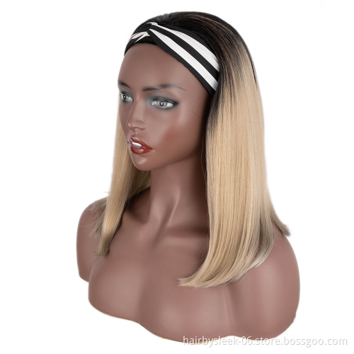 4 classic colors 14 inches High Temperature Resistant synthetic wig wholesale super Silky straight wave headband wig for woman